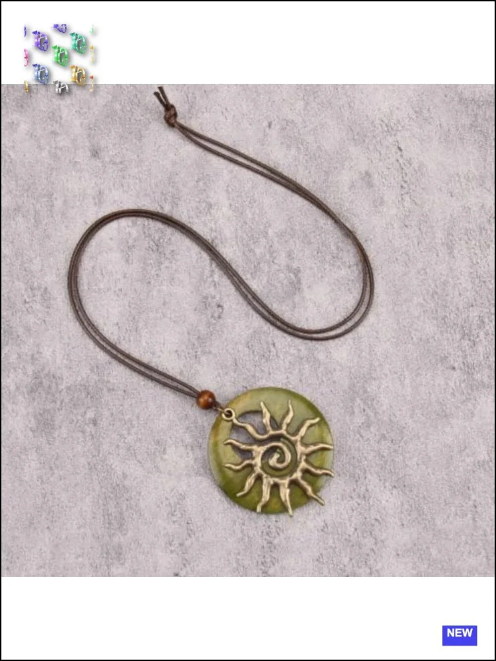 Large Chunky Boho Pendant Necklace Extra Long Cord Faux Leather Zinc